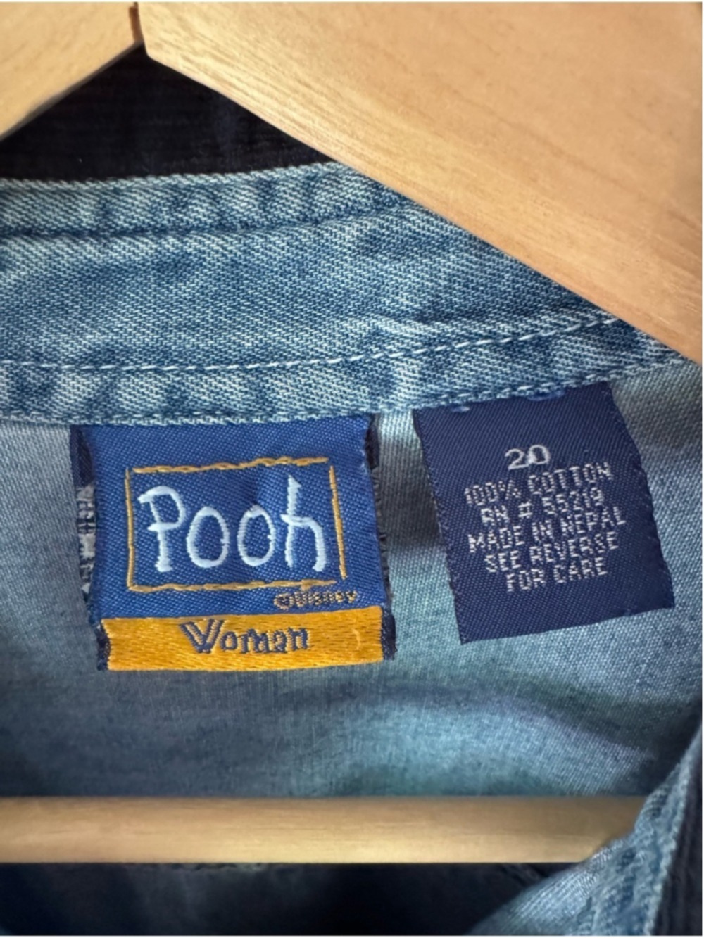 Disney Denim Shirt with Embroidered Pooh, Piglet and honeypot graphic size 20 - Picture 4 of 5
